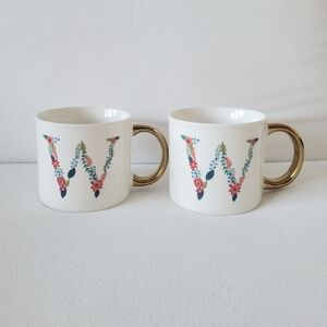 OPALHOUSE Floral Monogram Porcelain Jumbo Mug Set with Gold Handles